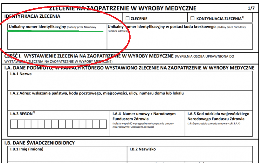 numer ewidencyjny zlecenia na pieluchomajtki