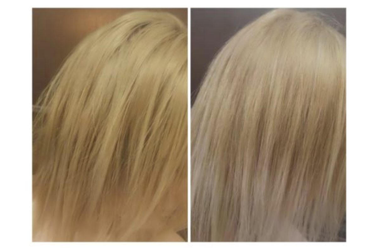 fioletowy szampon na włosy efekt