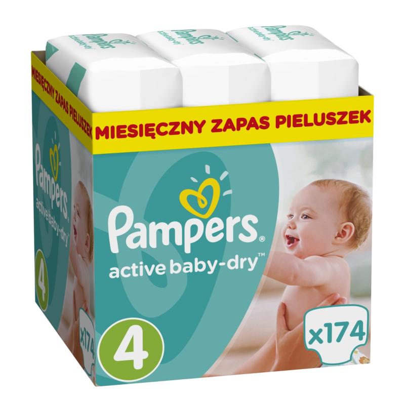 pampers active baby-dry pieluchy rozmiar 4 maxi 8-14kg 174 sztuk