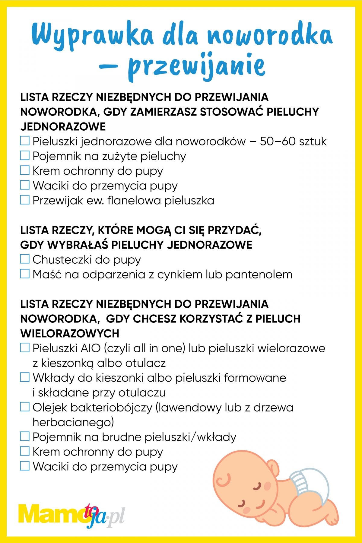 pieluchy wielorazowe spis potrzebych rzeczy