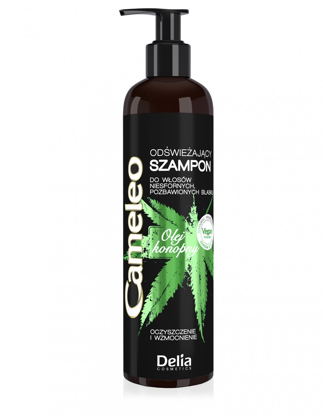 szampon z olejem z konopii w zielonej butelce