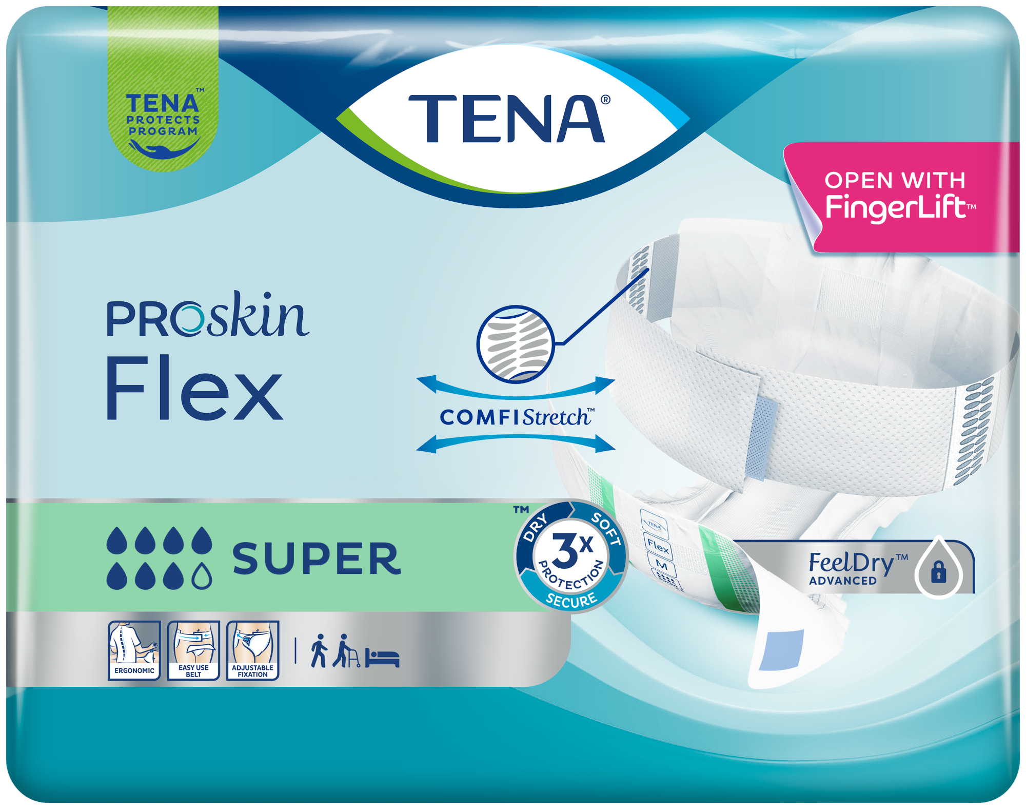 pieluchomajtki tena flex proskin super medium 71-102 cm 30 sztuk