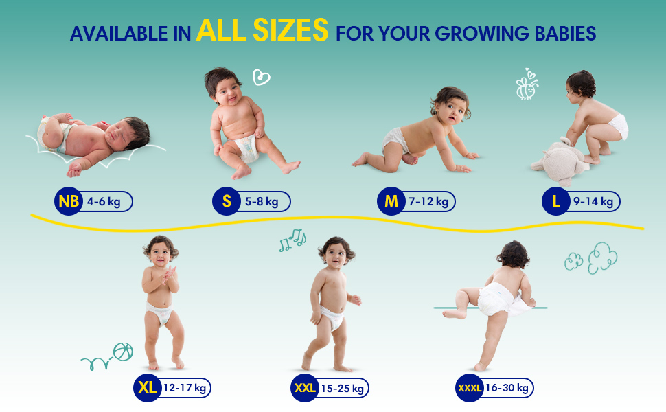 pampers size chart in kg india