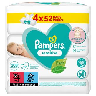 pampers sensitive chusteczki nawilżane 4 x 52 sztuk