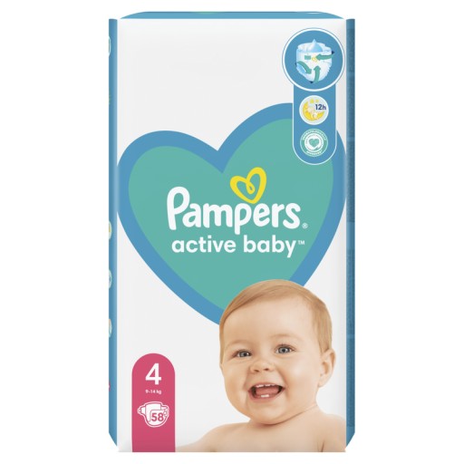 pampers active baby pieluchy jednorazowe rozmiar 4 maxi 58 szt