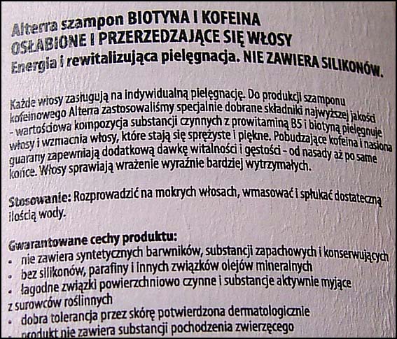 szampon alterra z biotyną i kofeiną sklad