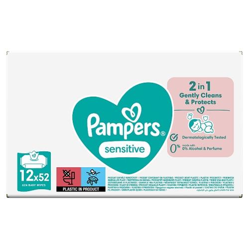 12x pampers sensitive 56 szt chusteczki nawilżane