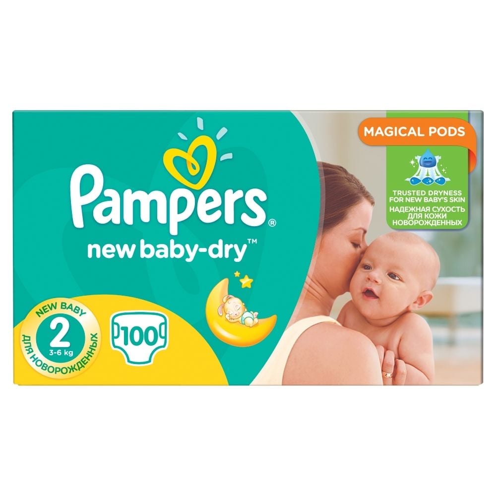 pampers new baby-dry pieluchy rozmiar 2 mini 3-6kg 100 sztuk