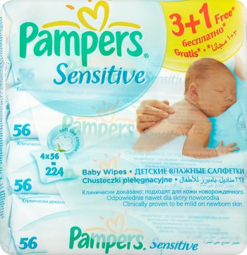 pampers sensitive chusteczki dla niemowląt 4x56 szt