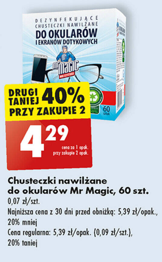 chusteczki nawilżane do okularów mr magic