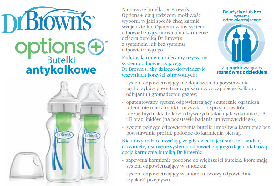 Dr.Browns WB51600 Options+ Butelka dla niemowląt z szeroką szyjką