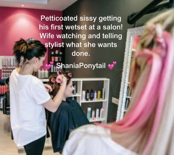 pampered petticoated sissy in hair salon