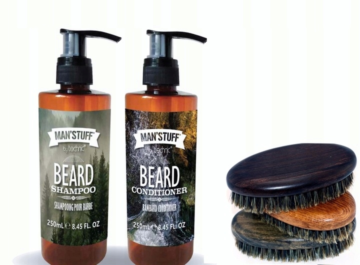 zestaw do pielęgnacji brody szampon odżywka szczotka i balsam